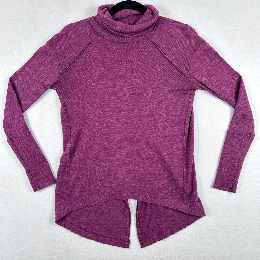 Free People We the Free Top Womens XS Purple Split Back Turtleneck Raw Hem